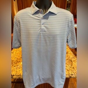 Peter Millar Summer Comfort golf polo. Sharp light blue w/white stripes. Medium